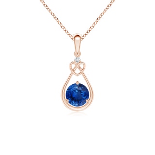 5mm AAA Sapphire Knotted Heart Pendant with Diamond in 9K Rose Gold