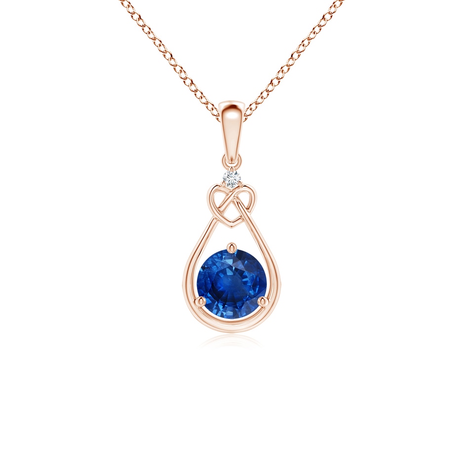 5mm AAA Sapphire Knotted Heart Pendant with Diamond in 9K Rose Gold 