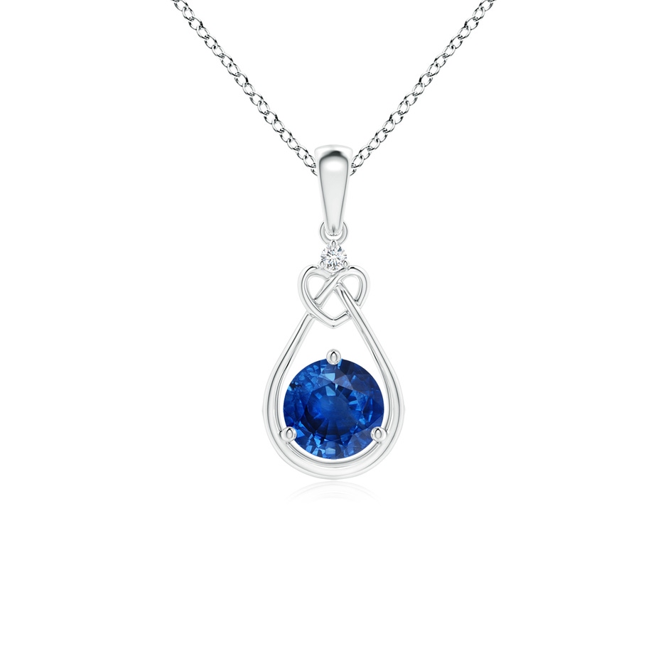 5mm AAA Sapphire Knotted Heart Pendant with Diamond in White Gold 