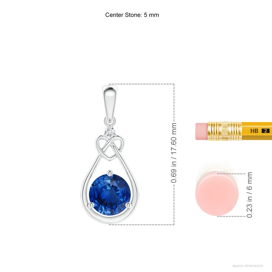 5mm AAA Sapphire Knotted Heart Pendant with Diamond in White Gold ruler