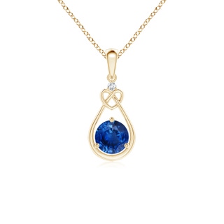 5mm AAA Sapphire Knotted Heart Pendant with Diamond in Yellow Gold