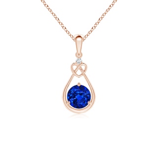 5mm AAAA Sapphire Knotted Heart Pendant with Diamond in 9K Rose Gold