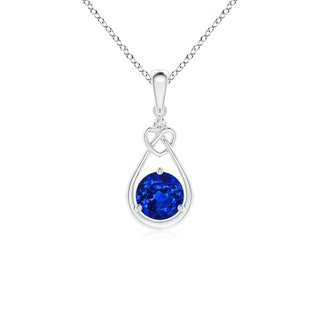 5mm AAAA Sapphire Knotted Heart Pendant with Diamond in 9K White Gold