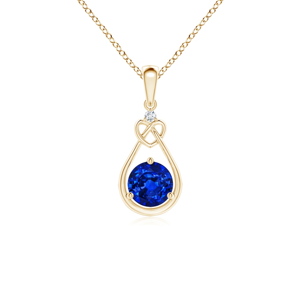 5mm AAAA Sapphire Knotted Heart Pendant with Diamond in Yellow Gold