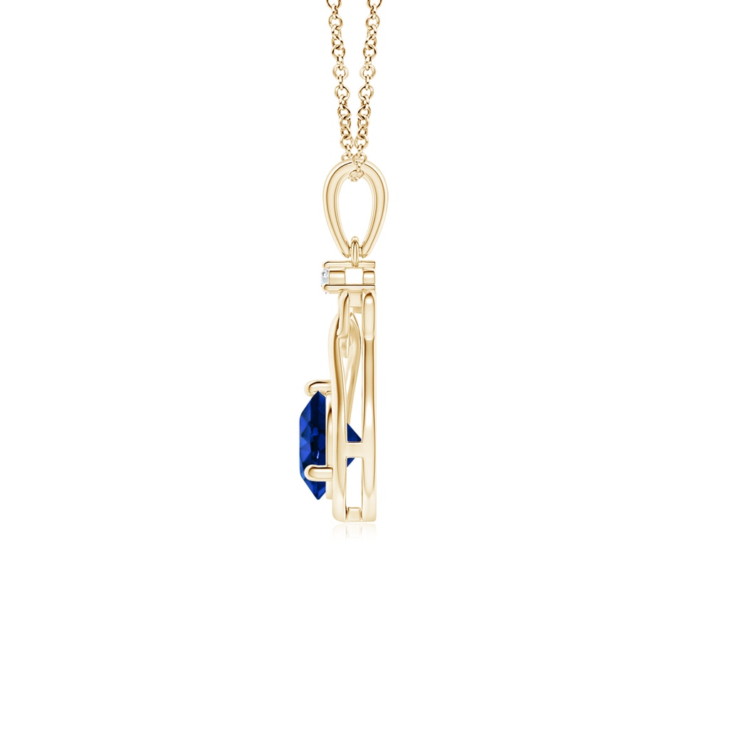 5mm AAAA Sapphire Knotted Heart Pendant with Diamond in Yellow Gold - side 199