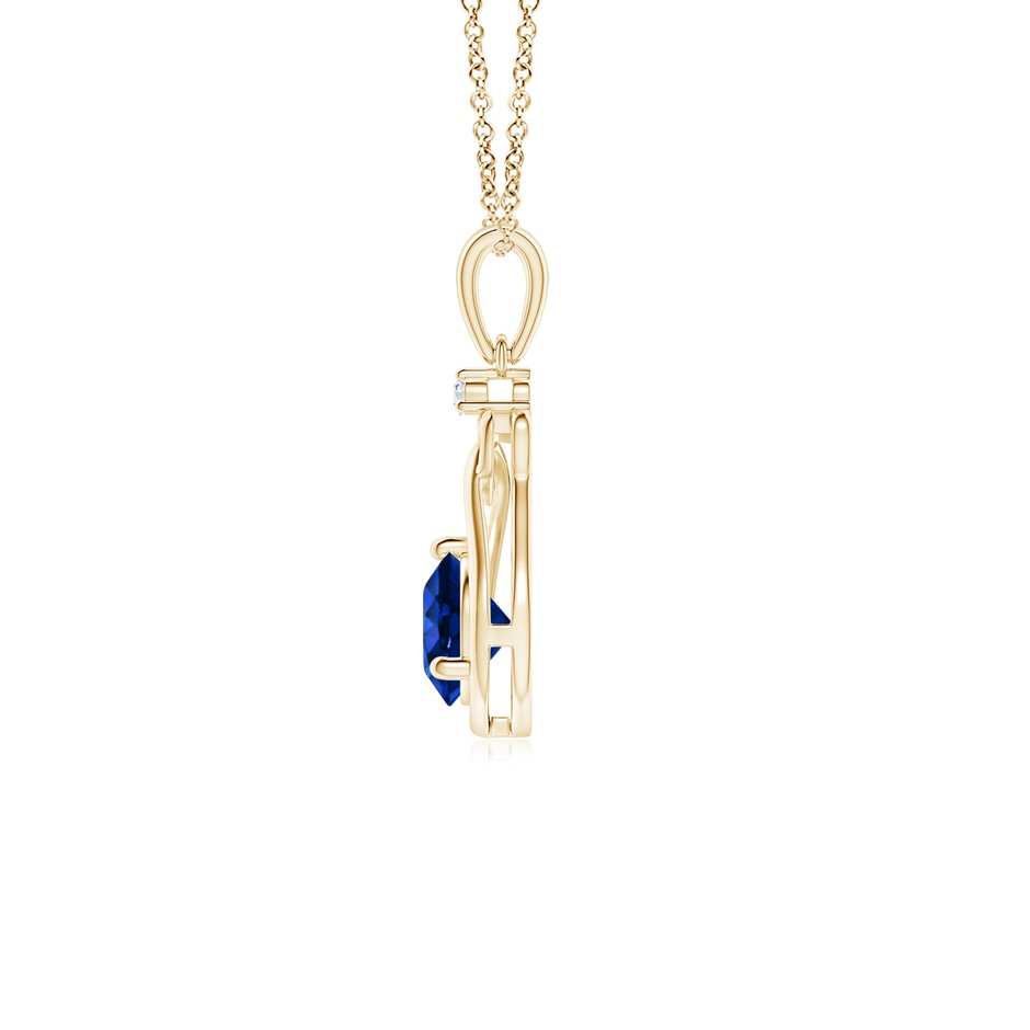 5mm AAAA Sapphire Knotted Heart Pendant with Diamond in Yellow Gold side 199