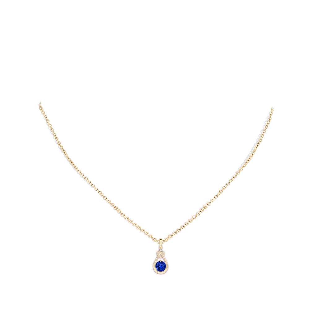 5mm AAAA Sapphire Knotted Heart Pendant with Diamond in Yellow Gold Body-Neck