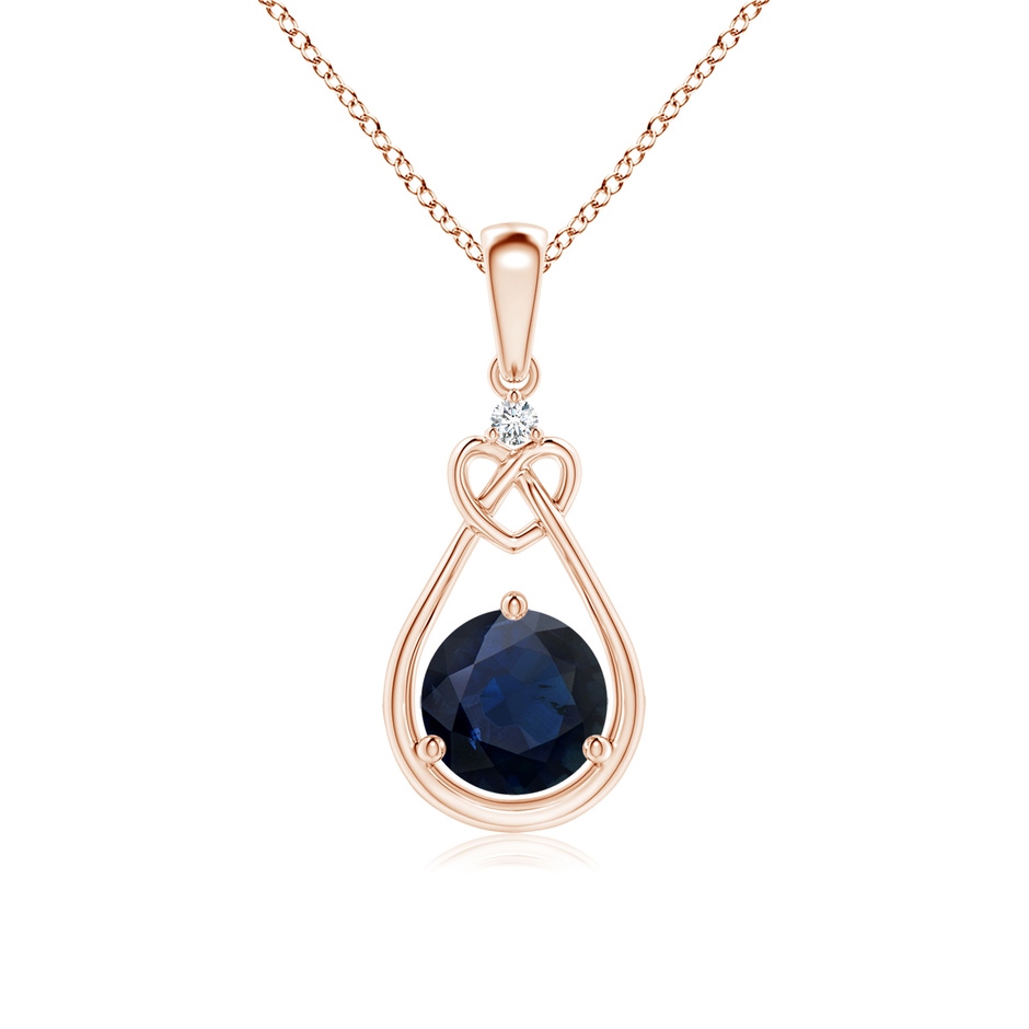 6mm A Sapphire Knotted Heart Pendant with Diamond in Rose Gold 
