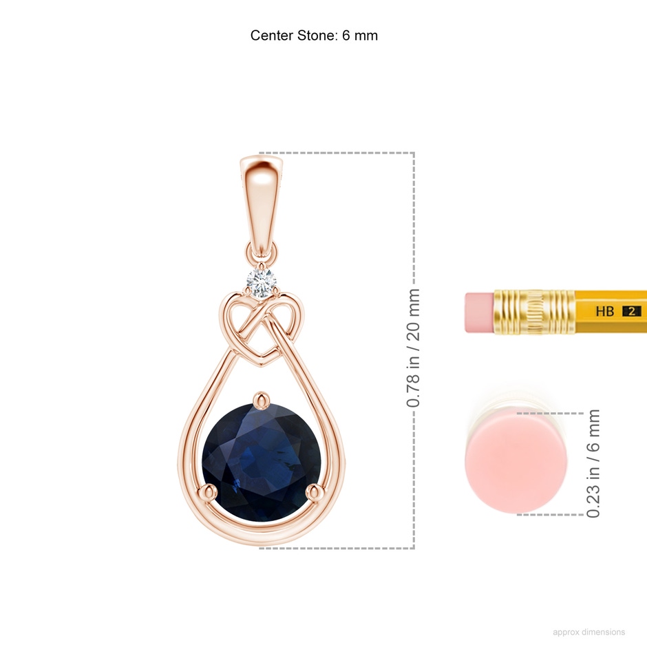6mm A Sapphire Knotted Heart Pendant with Diamond in Rose Gold ruler