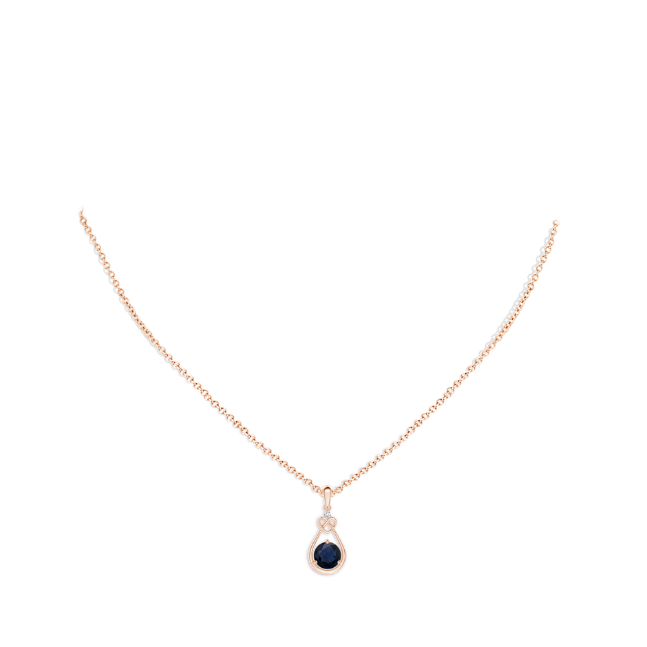 6mm A Sapphire Knotted Heart Pendant with Diamond in Rose Gold pen
