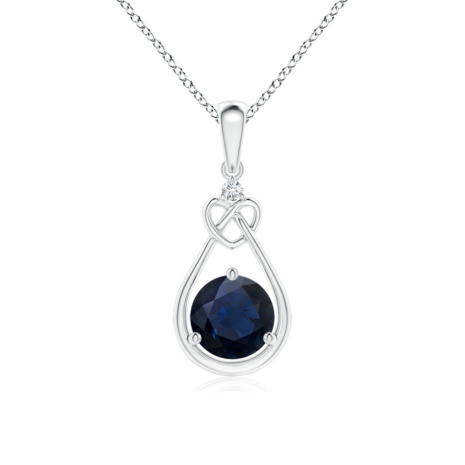 6mm A Sapphire Knotted Heart Pendant with Diamond in White Gold 