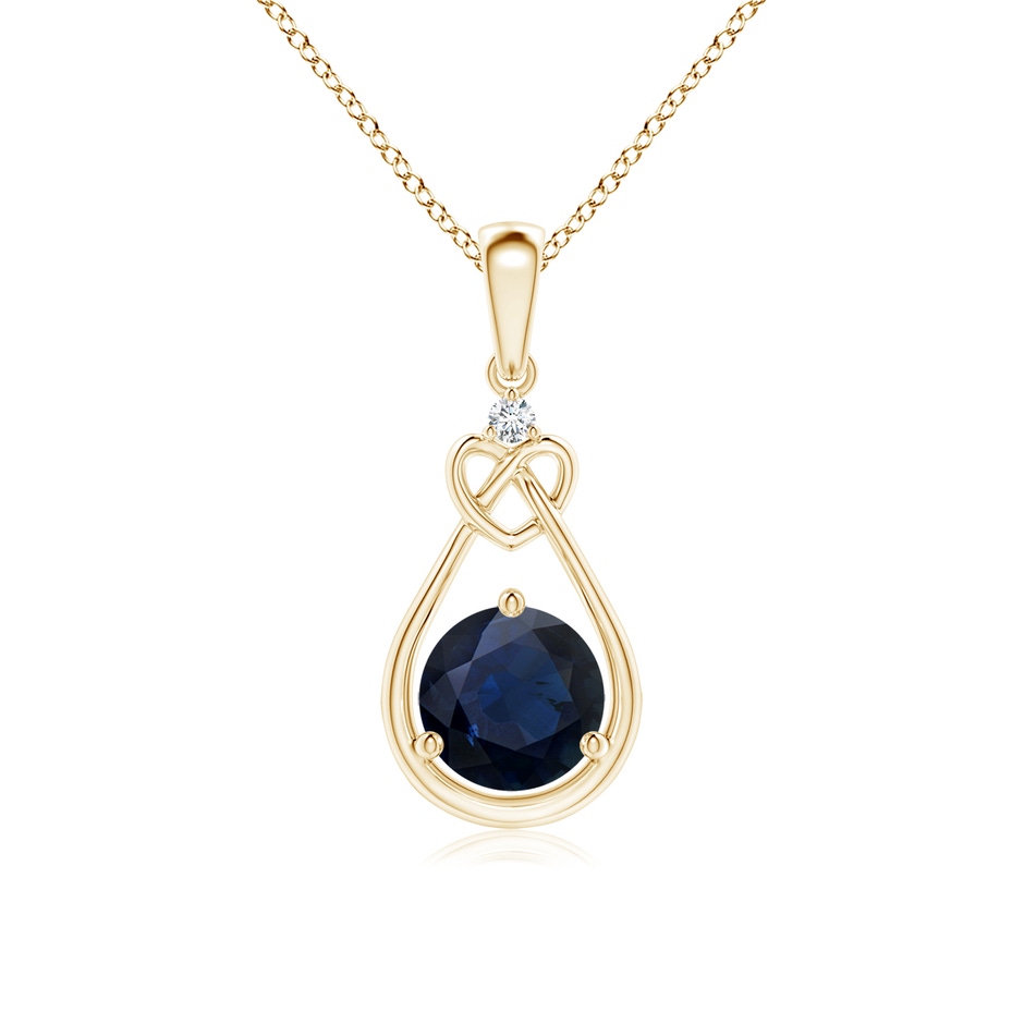 6mm A Sapphire Knotted Heart Pendant with Diamond in Yellow Gold 