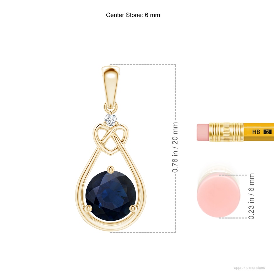 6mm A Sapphire Knotted Heart Pendant with Diamond in Yellow Gold ruler