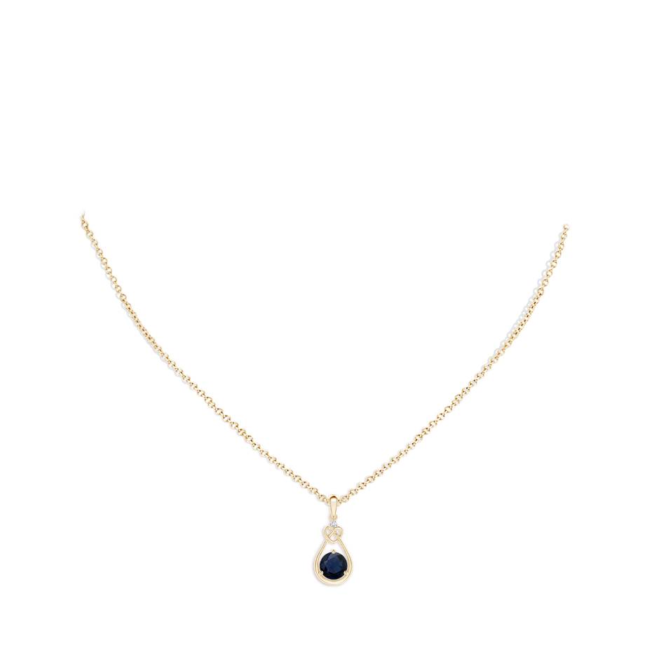 6mm A Sapphire Knotted Heart Pendant with Diamond in Yellow Gold pen