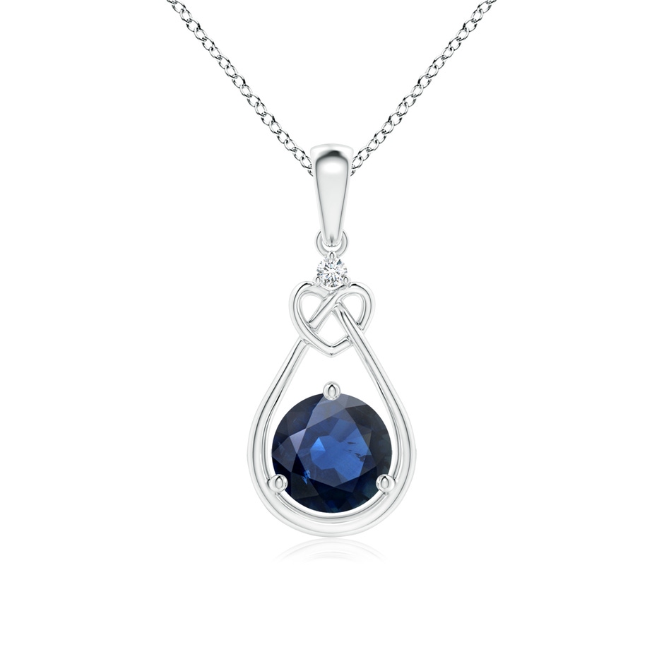 6mm AA Sapphire Knotted Heart Pendant with Diamond in S999 Silver 