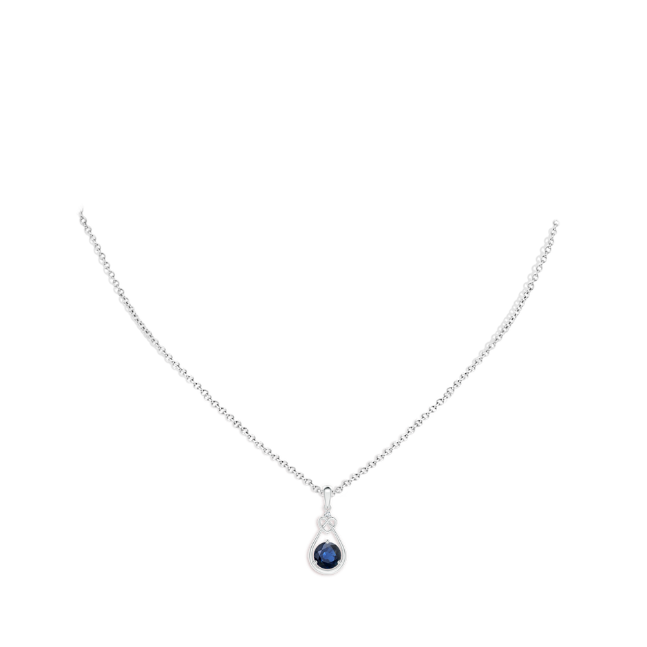 6mm AA Sapphire Knotted Heart Pendant with Diamond in S999 Silver pen