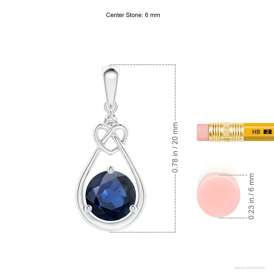 6mm AA Sapphire Knotted Heart Pendant with Diamond in White Gold ruler