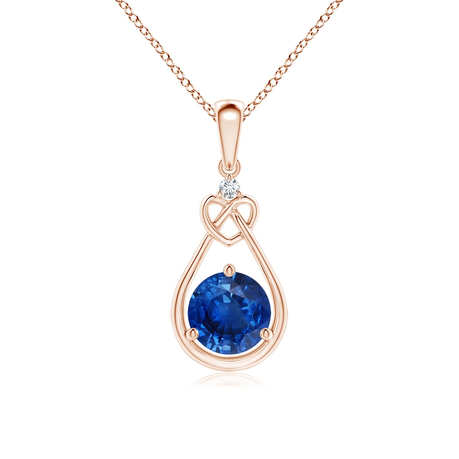 6mm AAA Sapphire Knotted Heart Pendant with Diamond in Rose Gold 