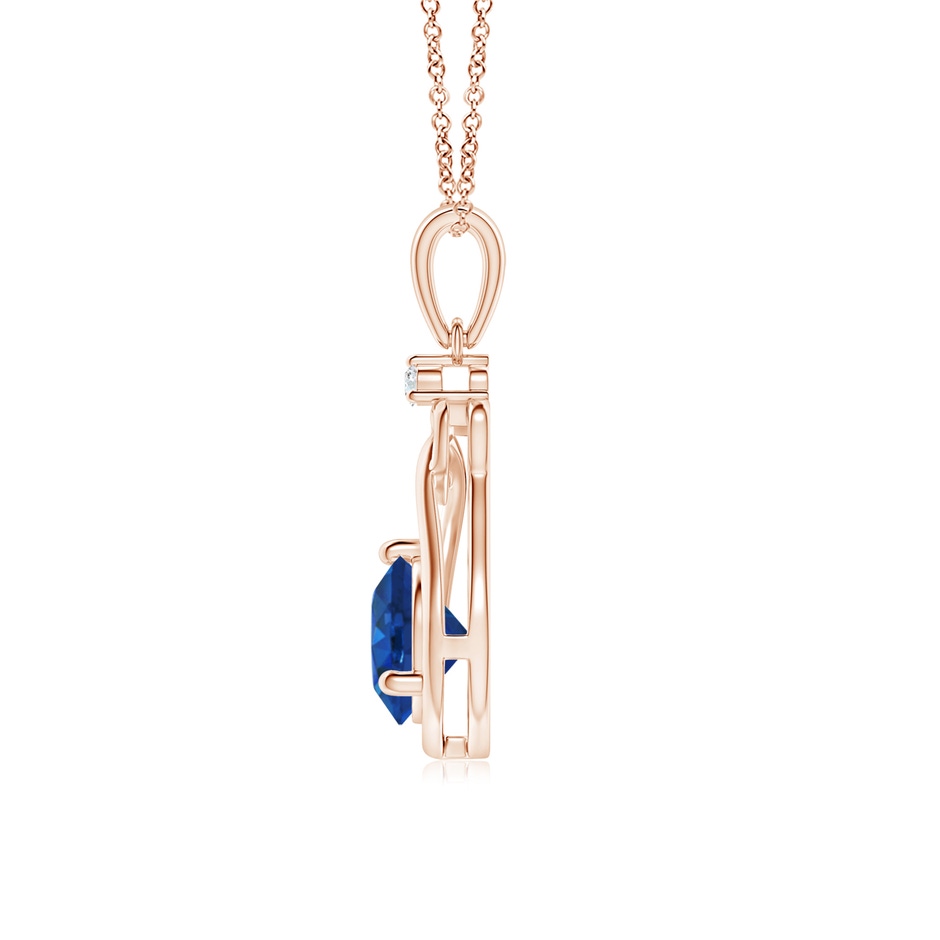 6mm AAA Sapphire Knotted Heart Pendant with Diamond in Rose Gold side 199