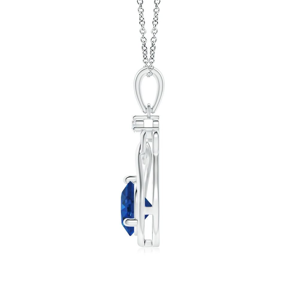 6mm AAA Sapphire Knotted Heart Pendant with Diamond in White Gold Side 199