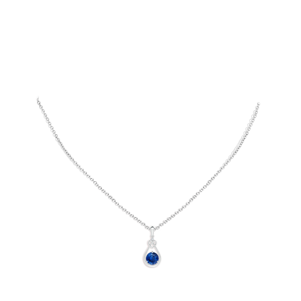6mm AAA Sapphire Knotted Heart Pendant with Diamond in White Gold pen