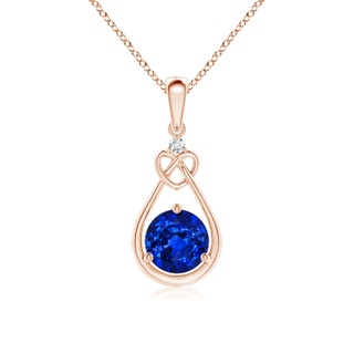 6mm AAAA Sapphire Knotted Heart Pendant with Diamond in 9K Rose Gold