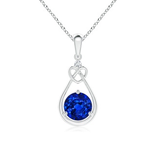 6mm AAAA Sapphire Knotted Heart Pendant with Diamond in P950 Platinum