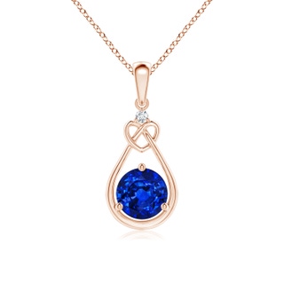 6mm AAAA Sapphire Knotted Heart Pendant with Diamond in Rose Gold