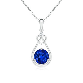 6mm AAAA Sapphire Knotted Heart Pendant with Diamond in S999 Silver