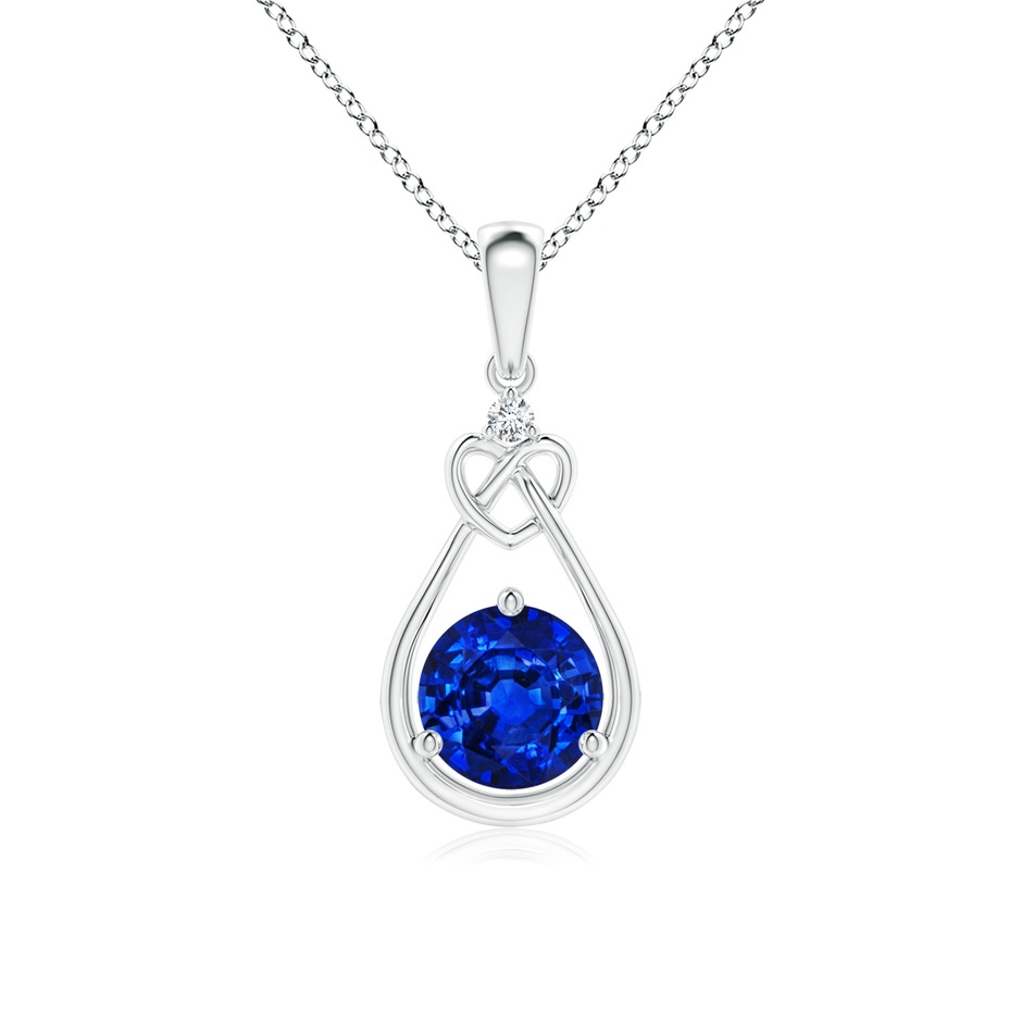 6mm AAAA Sapphire Knotted Heart Pendant with Diamond in White Gold 