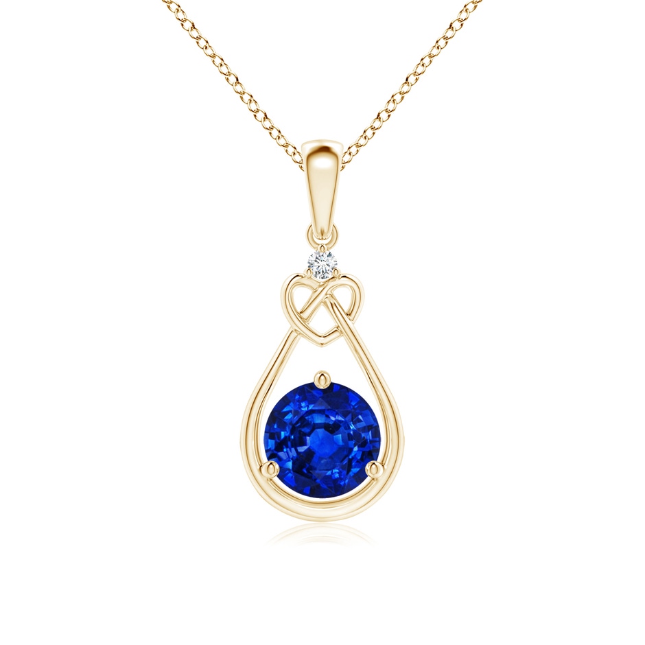 6mm AAAA Sapphire Knotted Heart Pendant with Diamond in Yellow Gold 