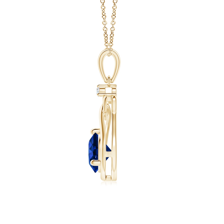 6mm AAAA Sapphire Knotted Heart Pendant with Diamond in Yellow Gold side 199