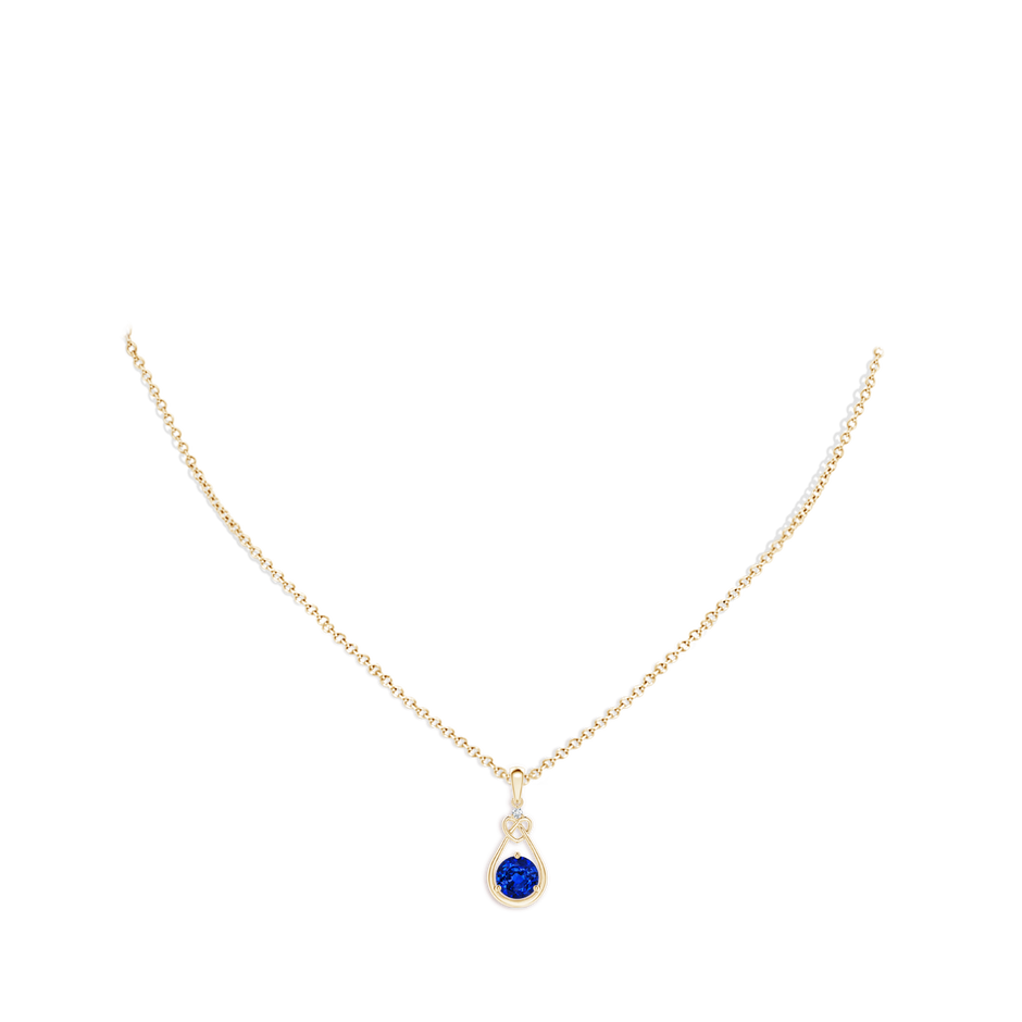 6mm AAAA Sapphire Knotted Heart Pendant with Diamond in Yellow Gold pen