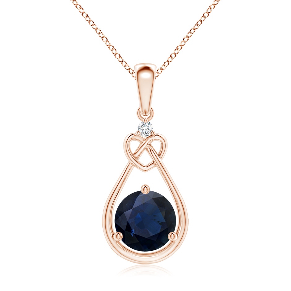 7mm A Sapphire Knotted Heart Pendant with Diamond in Rose Gold 