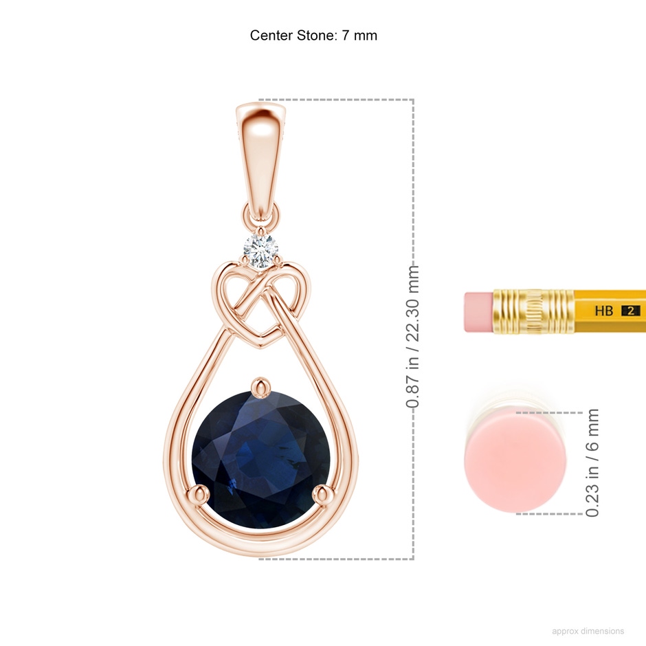 7mm A Sapphire Knotted Heart Pendant with Diamond in Rose Gold ruler
