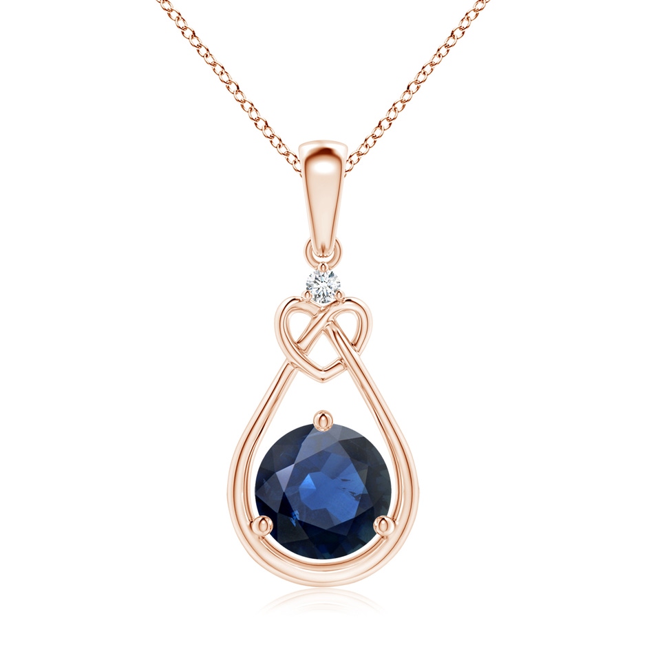 7mm AA Sapphire Knotted Heart Pendant with Diamond in Rose Gold 