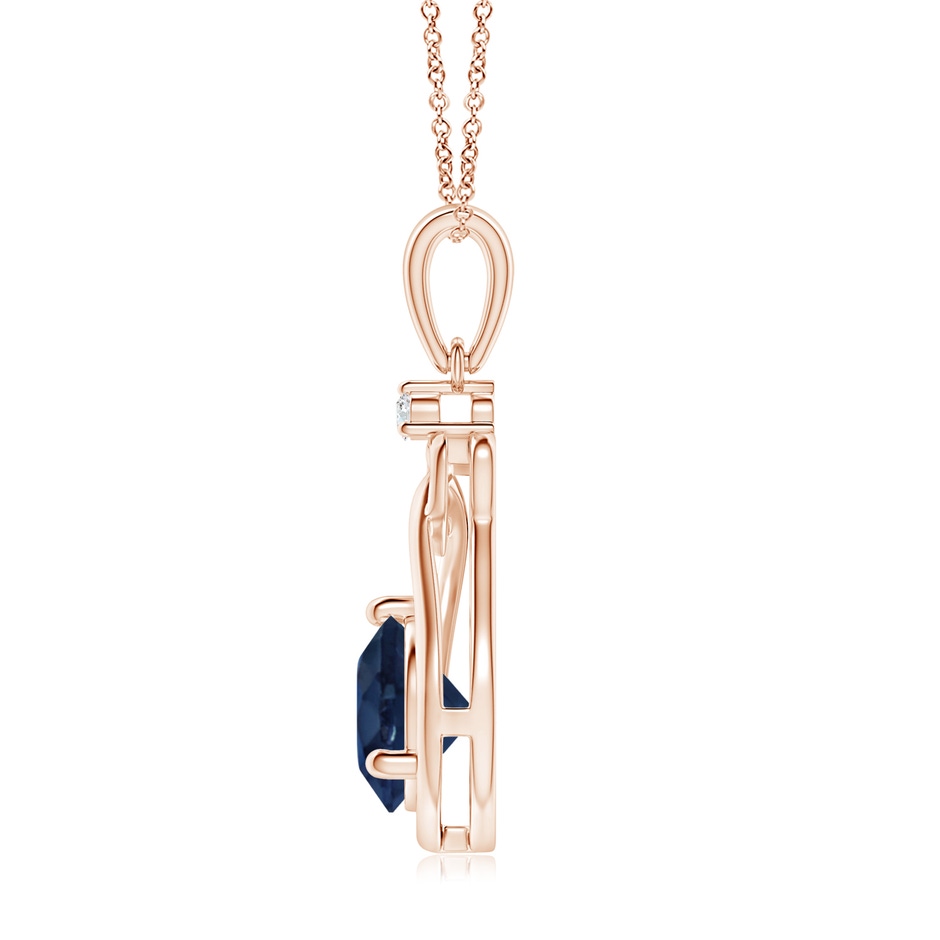 7mm AA Sapphire Knotted Heart Pendant with Diamond in Rose Gold side 199