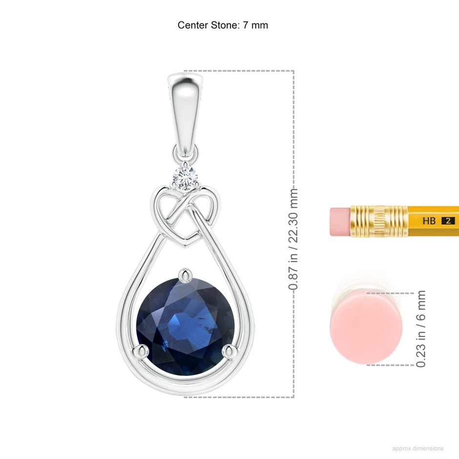 7mm AA Sapphire Knotted Heart Pendant with Diamond in S999 Silver ruler