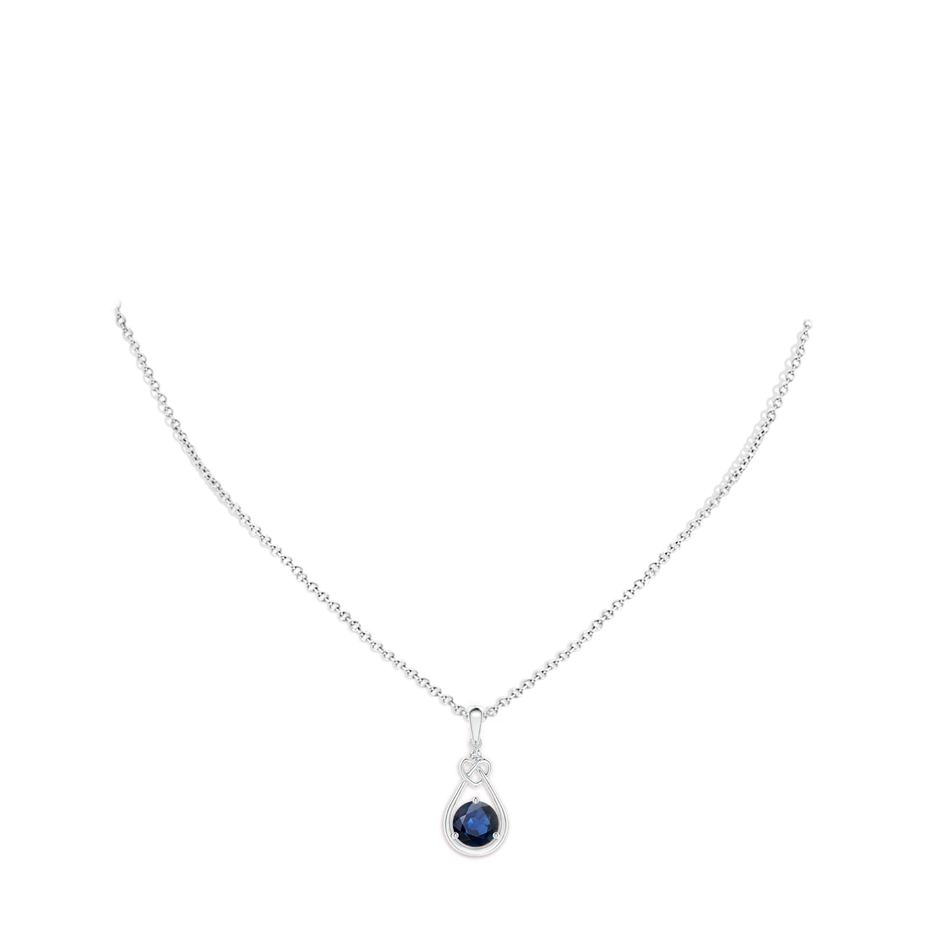 7mm AA Sapphire Knotted Heart Pendant with Diamond in S999 Silver pen