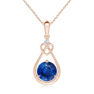 7mm AAA Sapphire Knotted Heart Pendant with Diamond in 9K Rose Gold