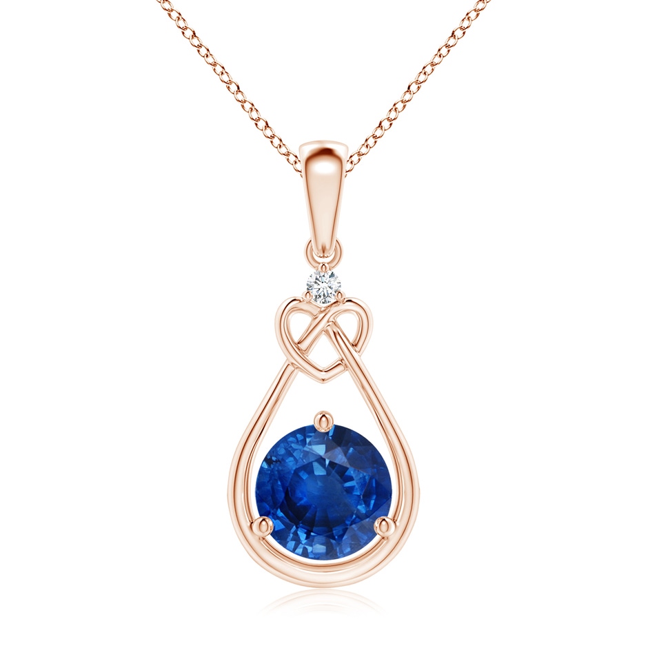 7mm AAA Sapphire Knotted Heart Pendant with Diamond in Rose Gold 