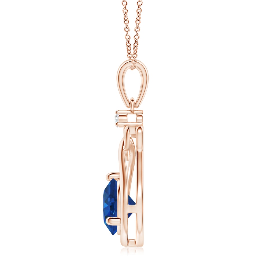 7mm AAA Sapphire Knotted Heart Pendant with Diamond in Rose Gold side 199