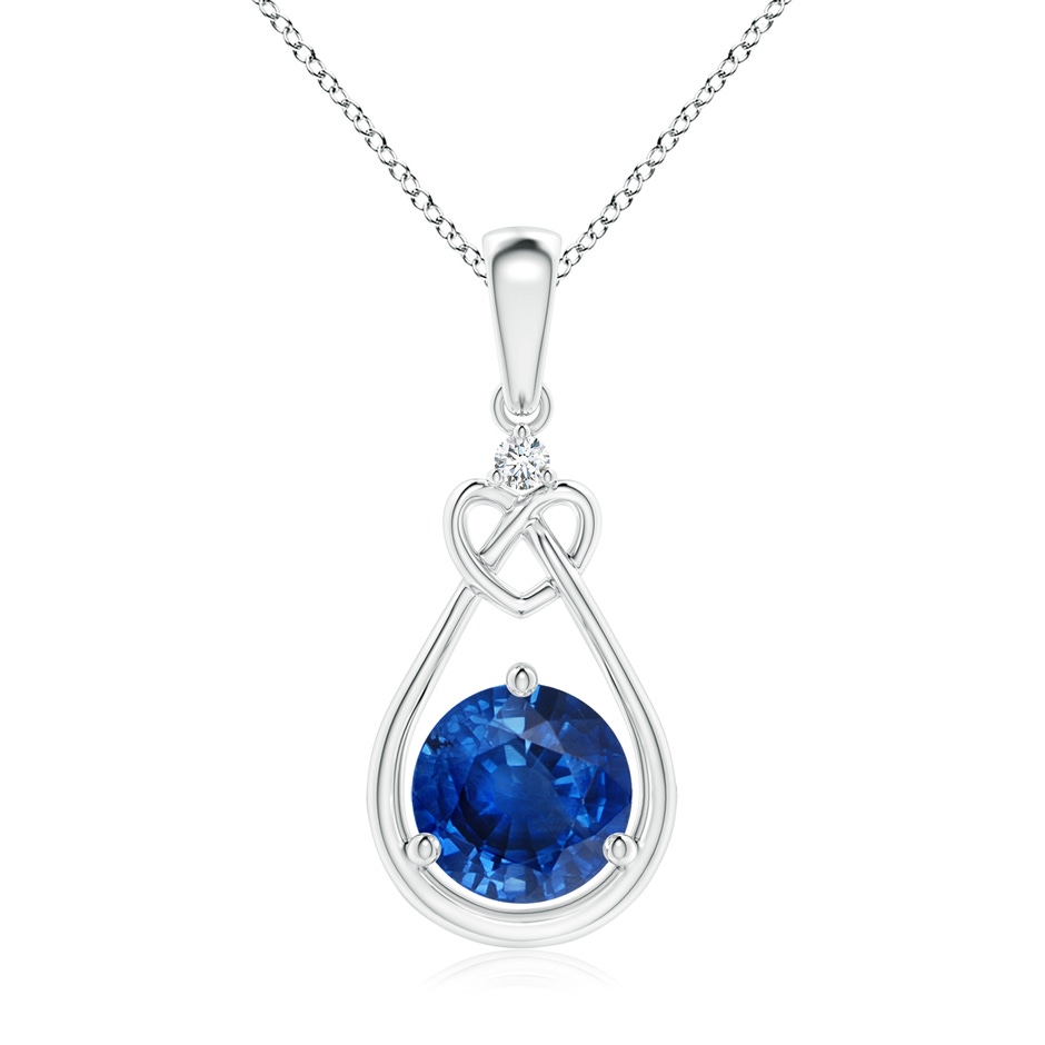 7mm AAA Sapphire Knotted Heart Pendant with Diamond in S999 Silver 