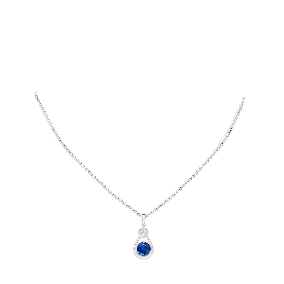7mm AAA Sapphire Knotted Heart Pendant with Diamond in S999 Silver pen