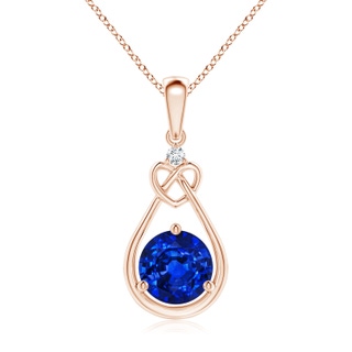 7mm Lab-Grown Sapphire Knotted Heart Pendant with Diamond in 10K Rose Gold