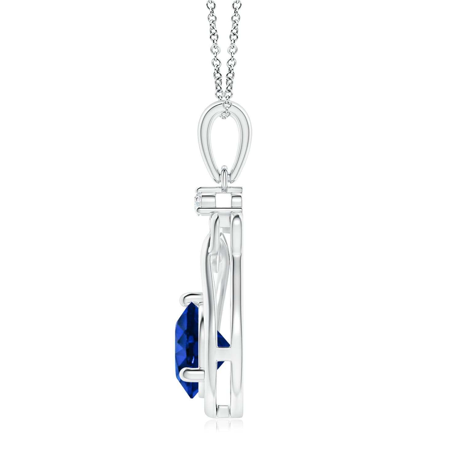 7mm AAAA Sapphire Knotted Heart Pendant with Diamond in 18K White Gold