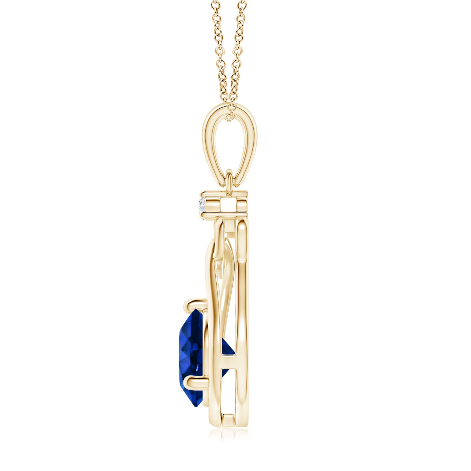 7mm AAAA Sapphire Knotted Heart Pendant with Diamond in 18K Yellow Gold