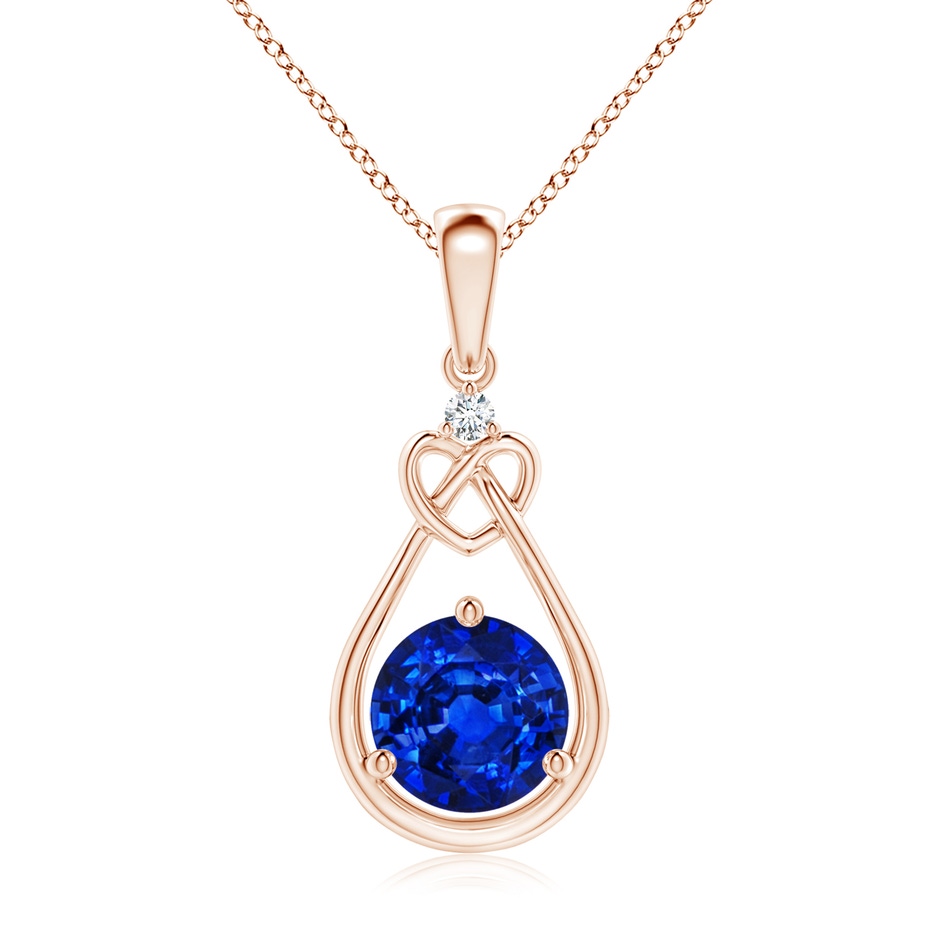 7mm AAAA Sapphire Knotted Heart Pendant with Diamond in 9K Rose Gold 