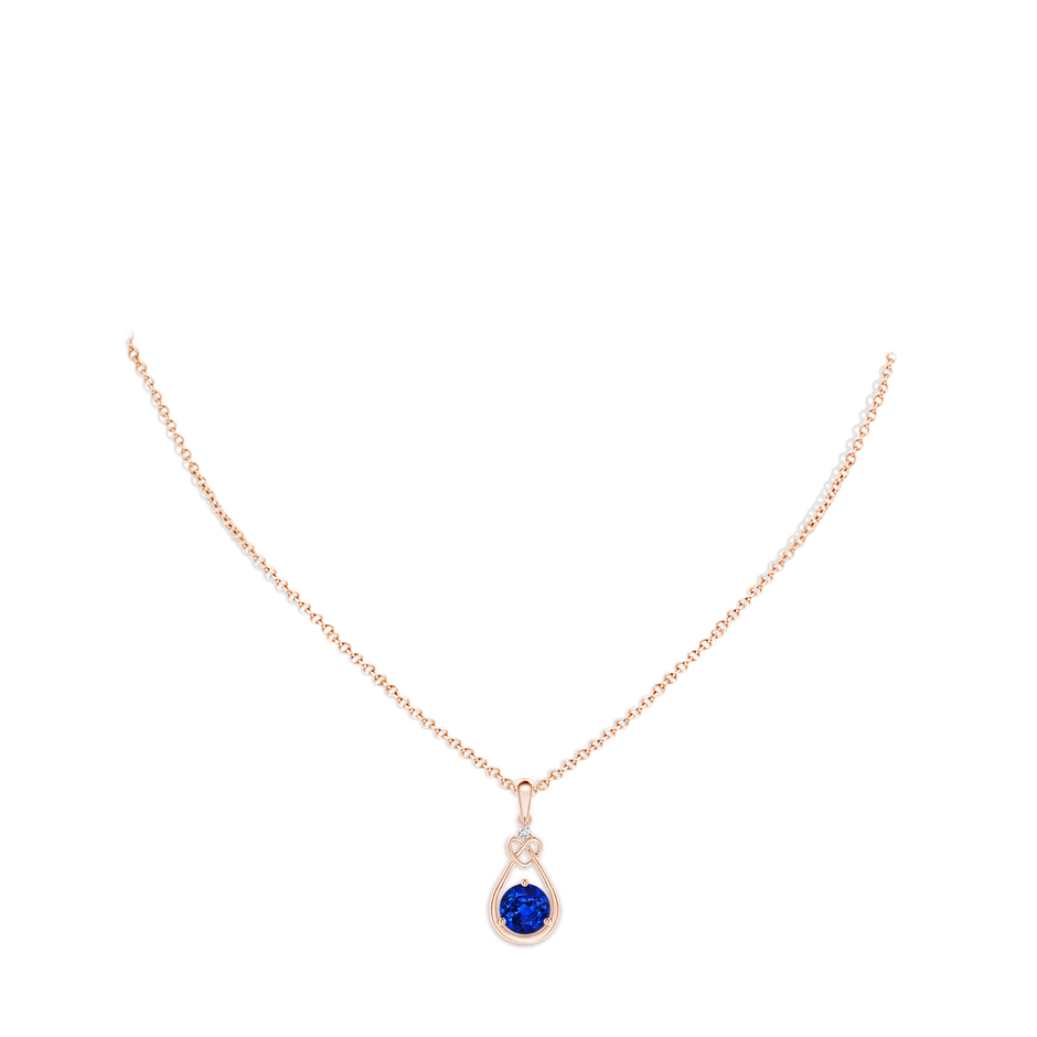 7mm AAAA Sapphire Knotted Heart Pendant with Diamond in 9K Rose Gold pen