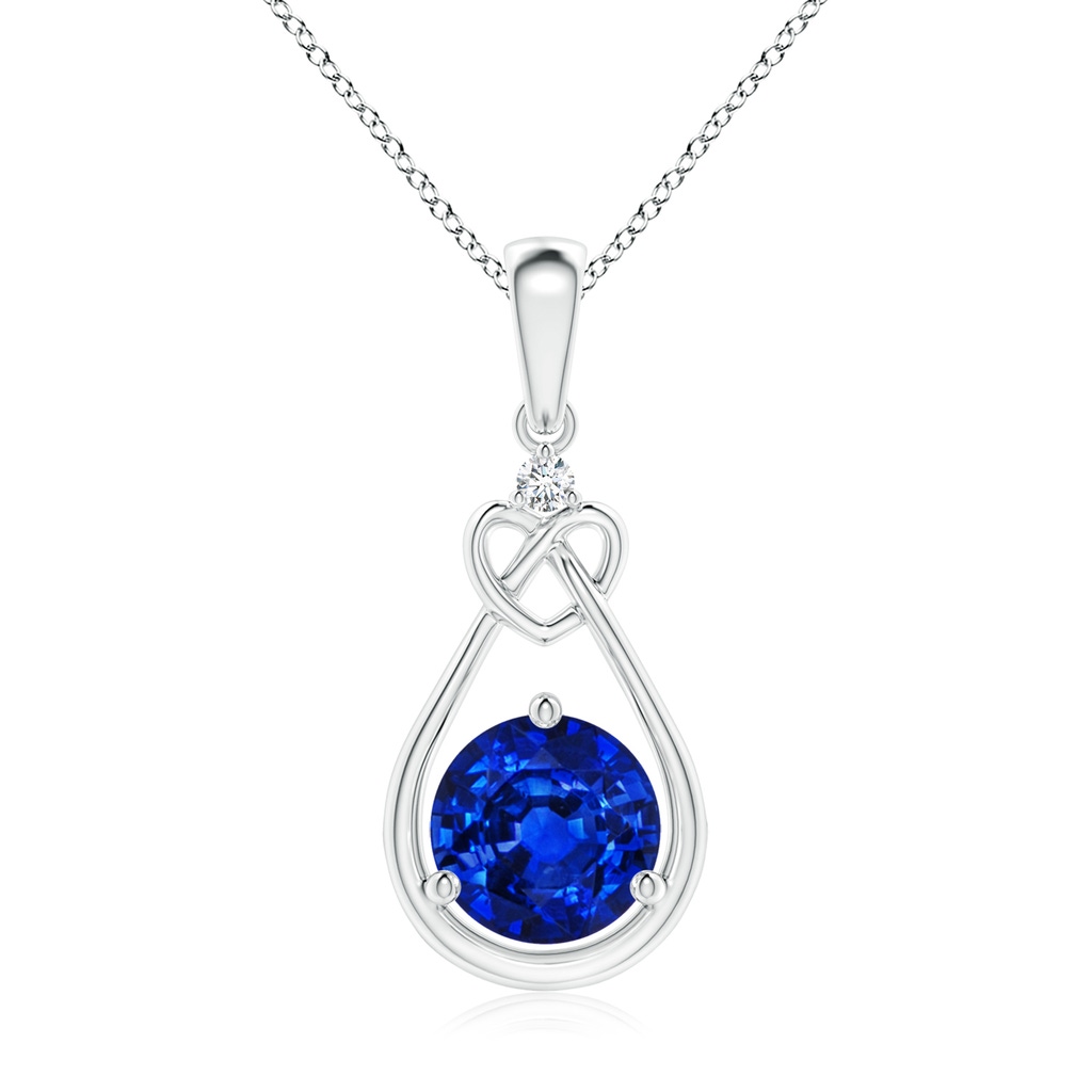 7mm AAAA Sapphire Knotted Heart Pendant with Diamond in P950 Platinum
